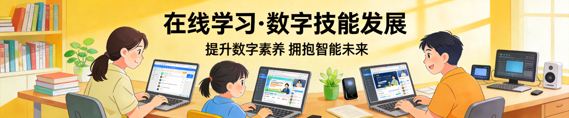 在线学习与数字技能发展，人们使用电脑学习